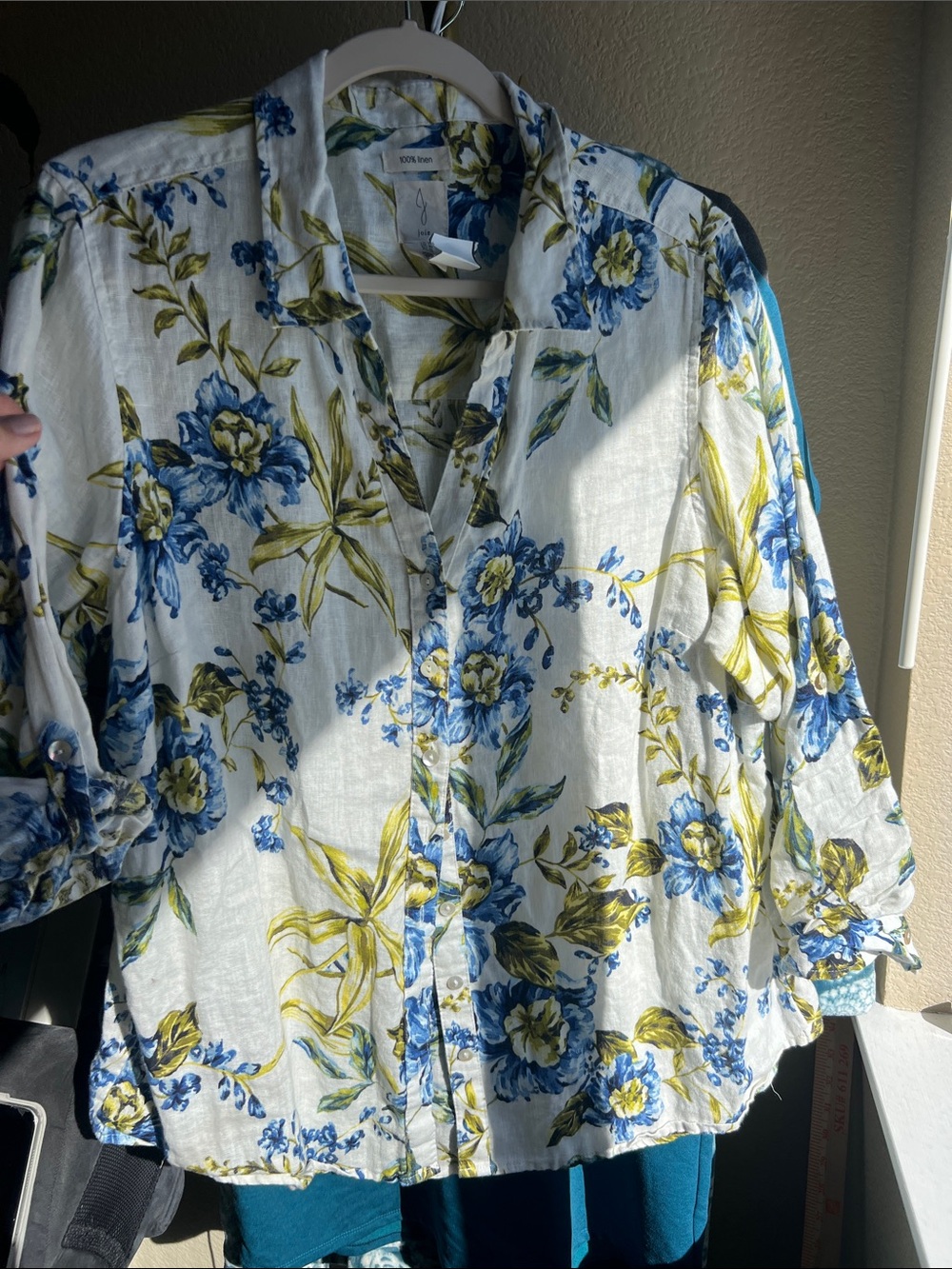 Joie 100% Linen botanical Button-Up Seasonal transitional Shirt - Blue/Green